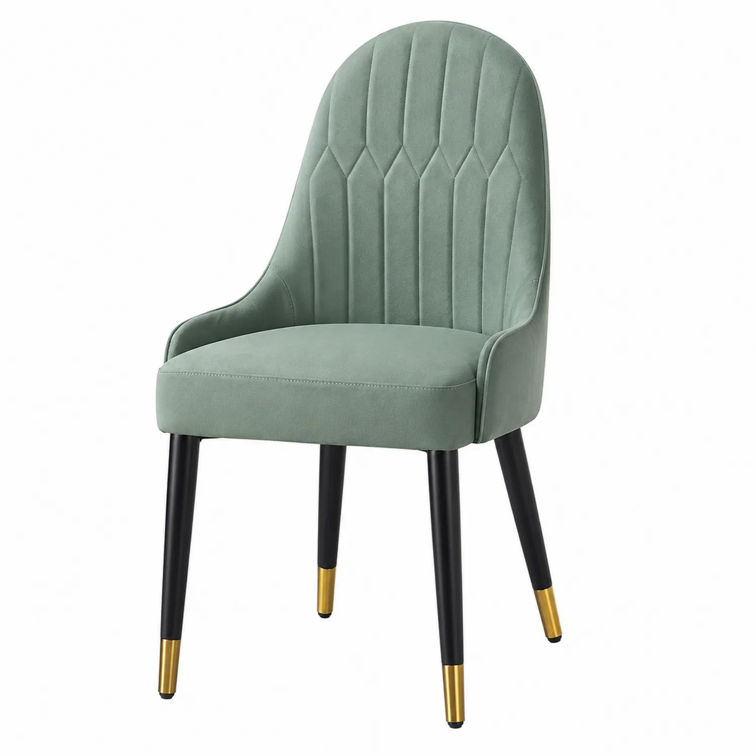 Chaise en tissu polyester vert avec pieds en métal noir