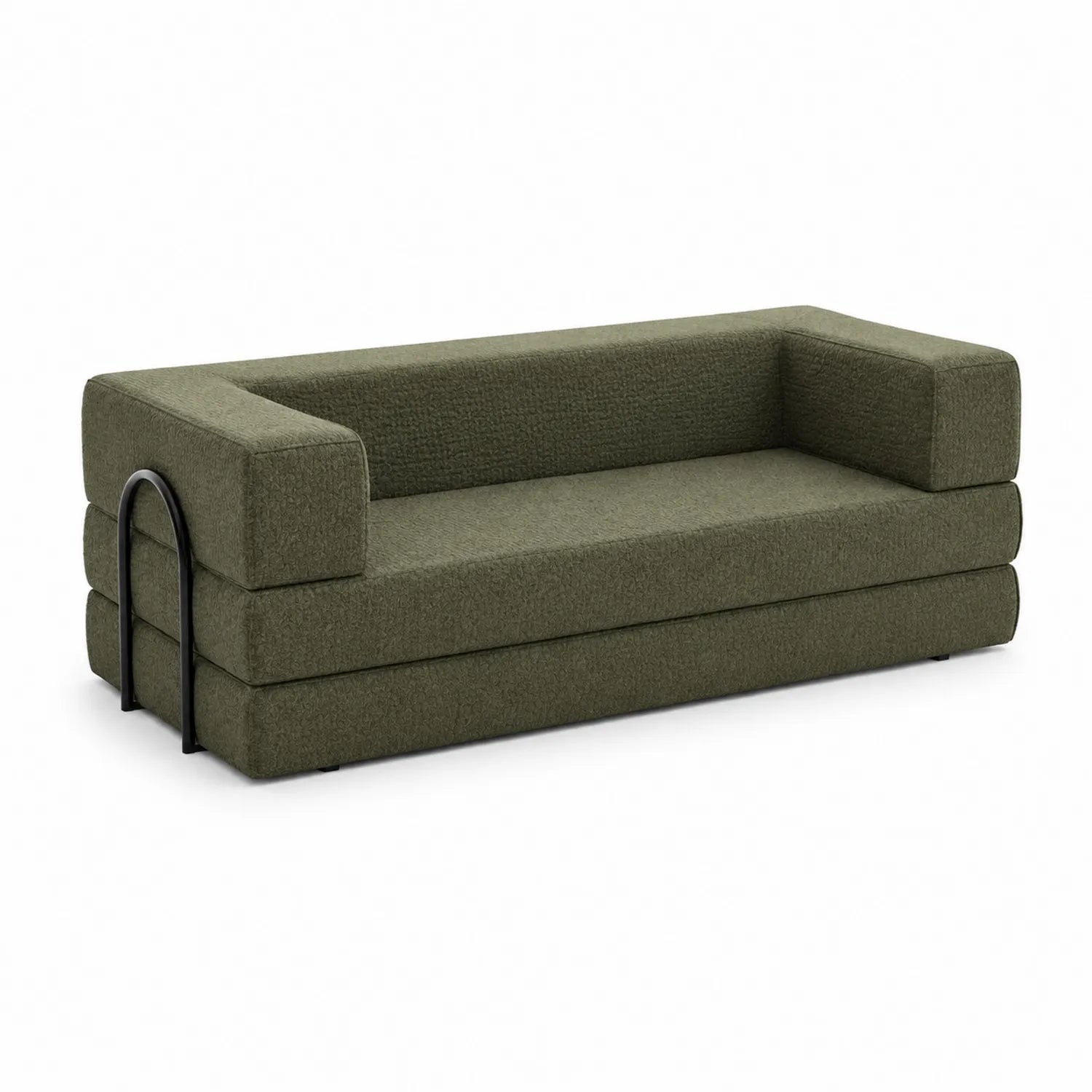 Canapé droit en tissu polyester vert avec cadre métallique
