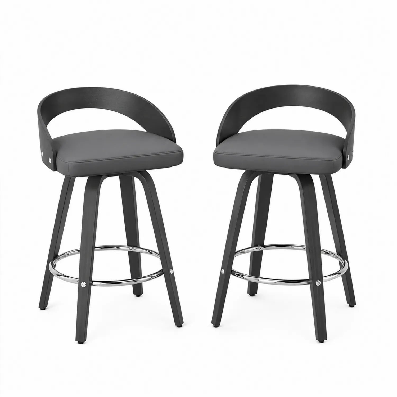 Lot de 2 tabourets de bar pivotants en bois et PU avec repose-pieds