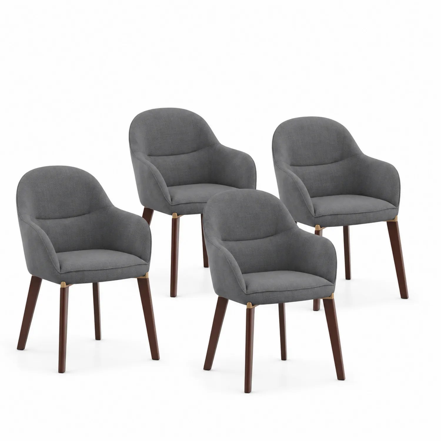 Ensemble de 4 chaises en tissu gris avec pieds en bois