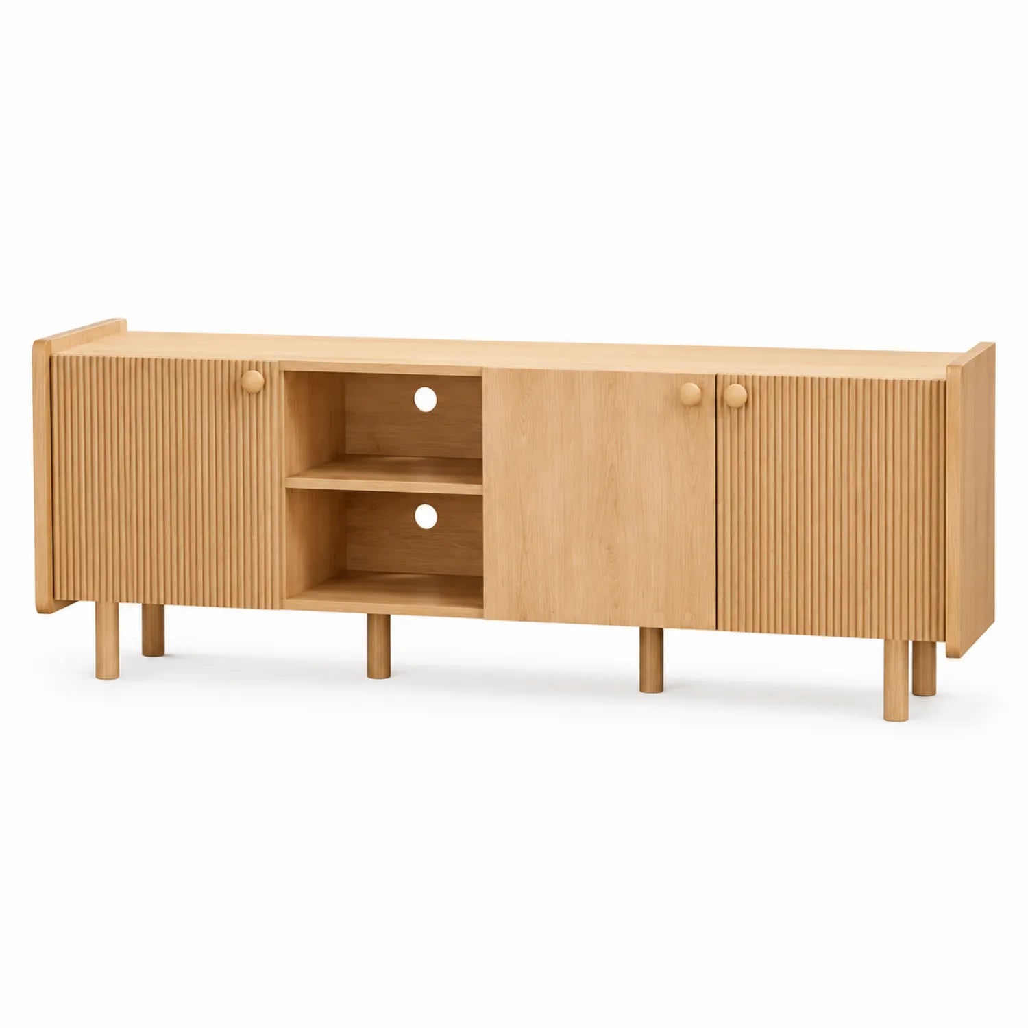 Meuble TV en chêne avec portes et étagères 180x40x50cm