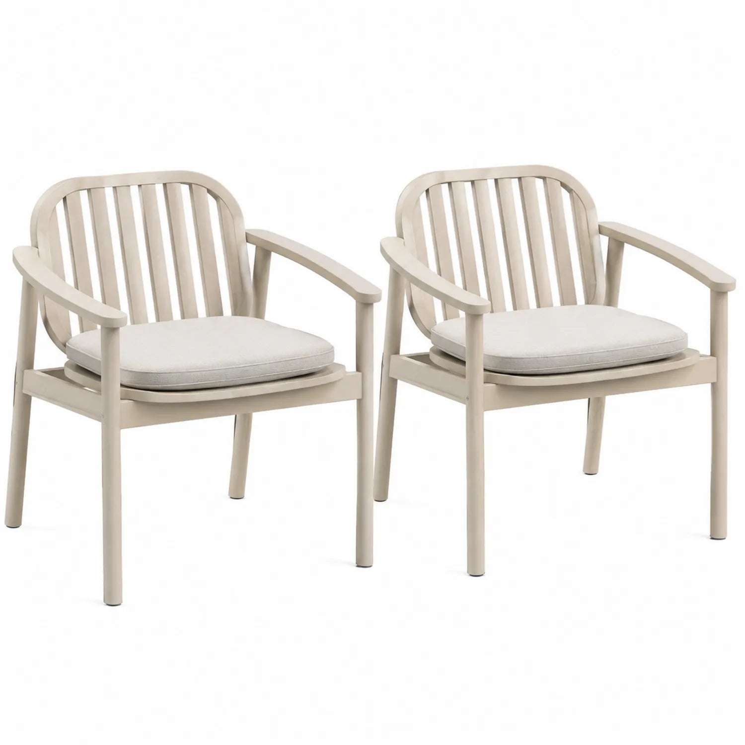 Lot de 2 chaises d'extérieur en bois avec coussins en polyester beige
