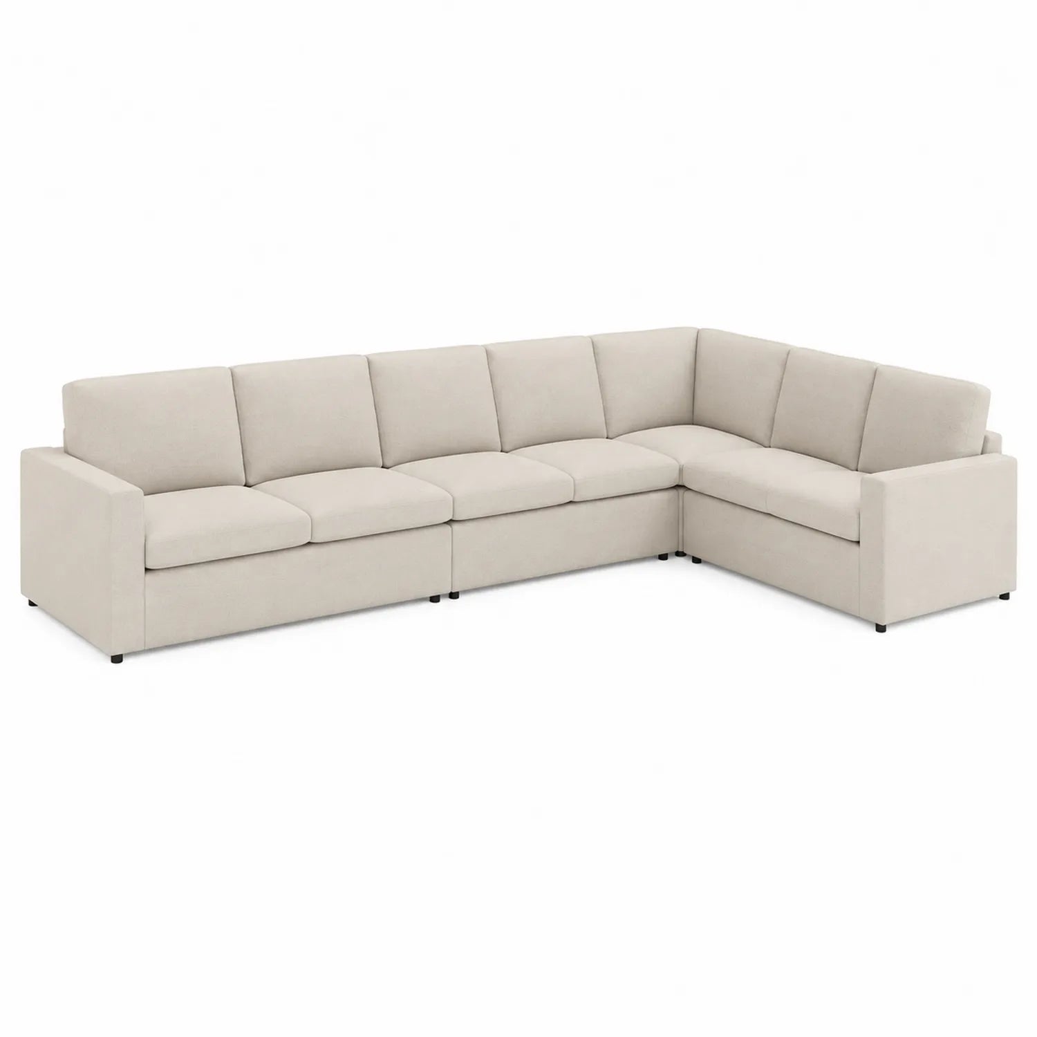 Canapé d'angle modulable en tissu beige 5 places
