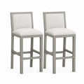 Ensemble de 2 tabourets de bar en bois et tissu gris et blanc