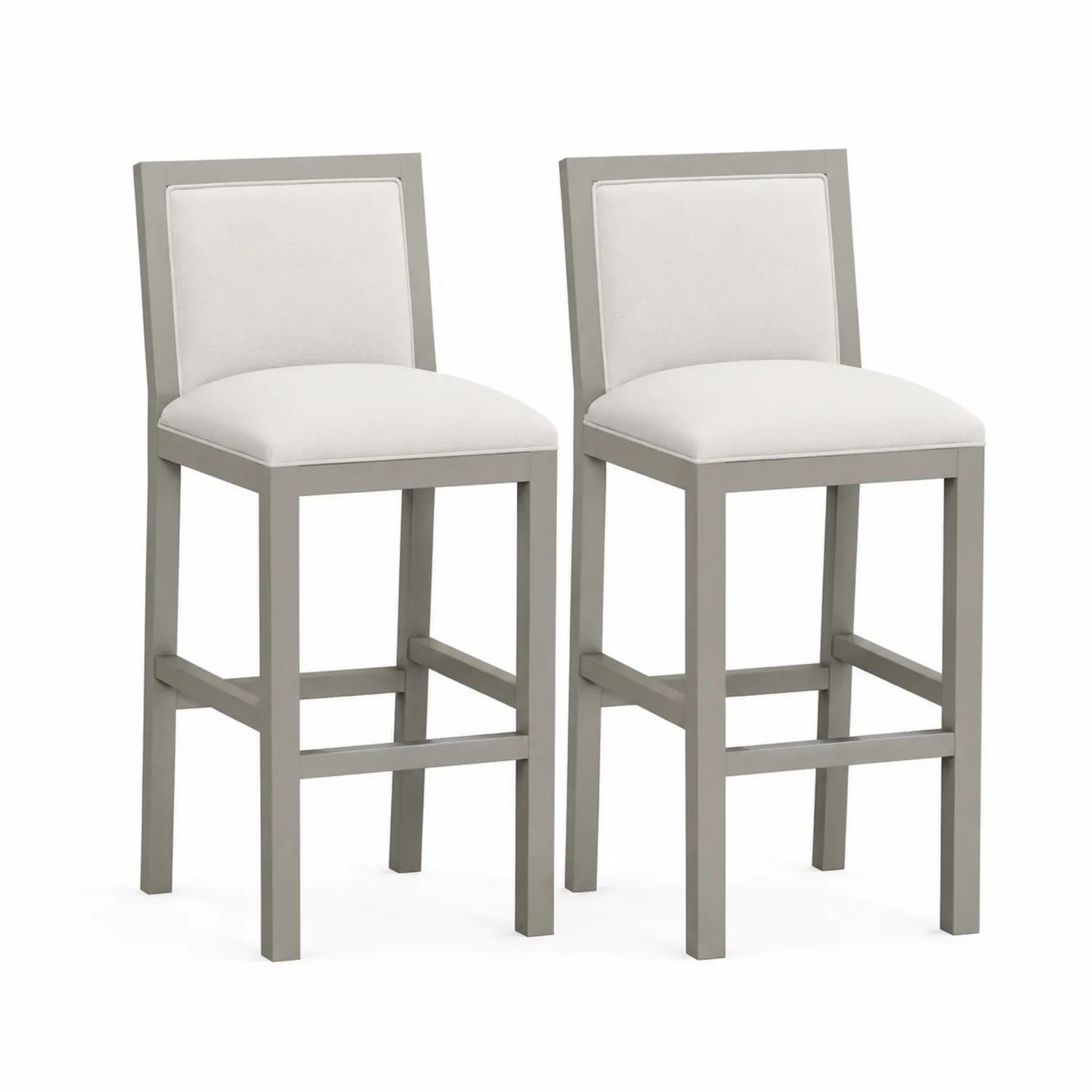 Ensemble de 2 tabourets de bar en bois et tissu gris et blanc