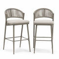 Tabourets de bar en métal avec dossier en corde et coussins beiges 65cm
