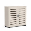 Armoire à chaussures en MDF beige avec portes ajourées 80x35x90 cm