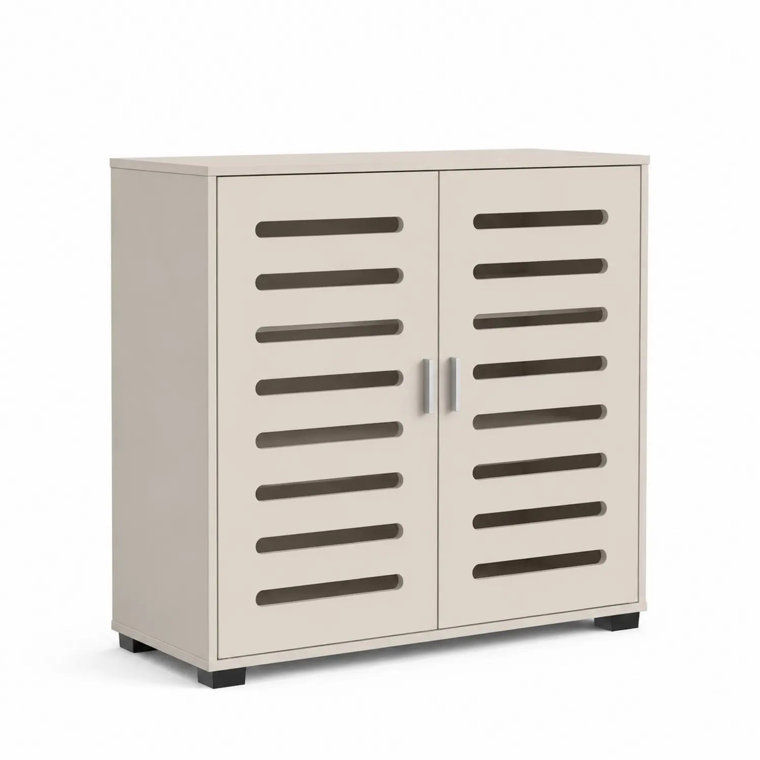Armoire à chaussures en MDF beige avec portes ajourées 80x35x90 cm