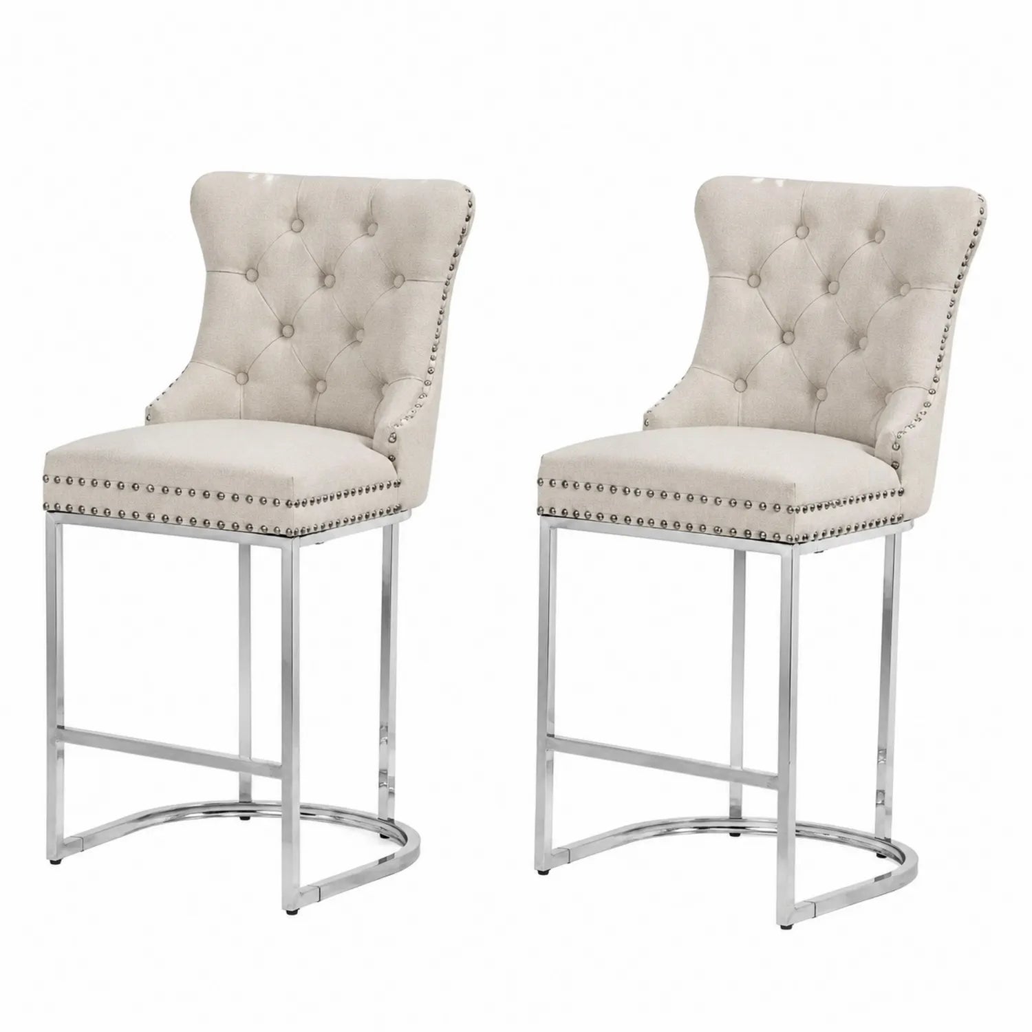 Ensemble de 2 tabourets de bar en tissu avec structure en métal