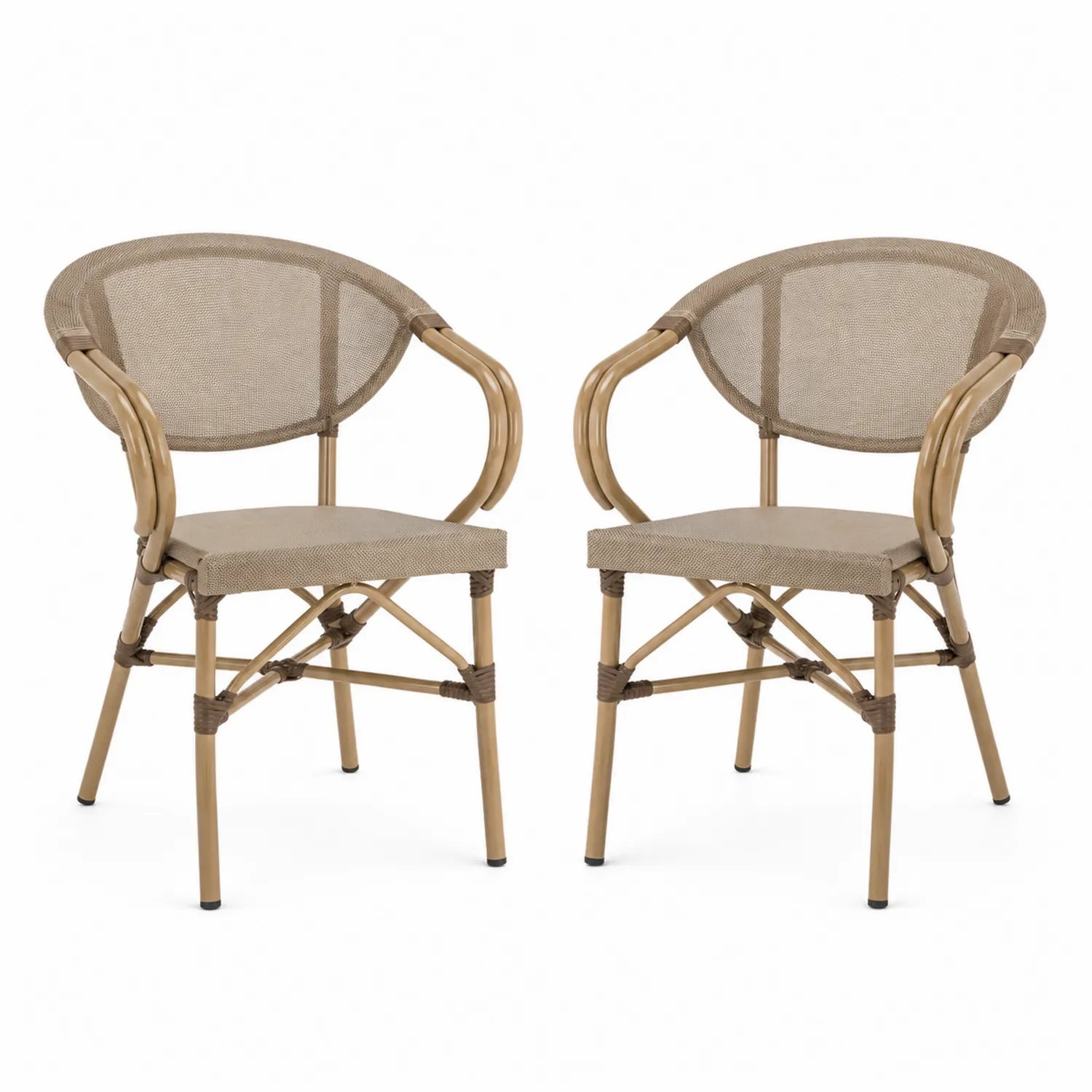 Lot de 2 chaises d'extérieur en aluminium et tissu textilène Beige