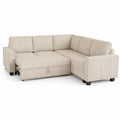 Canapé d'angle convertible en velours beige avec rangement