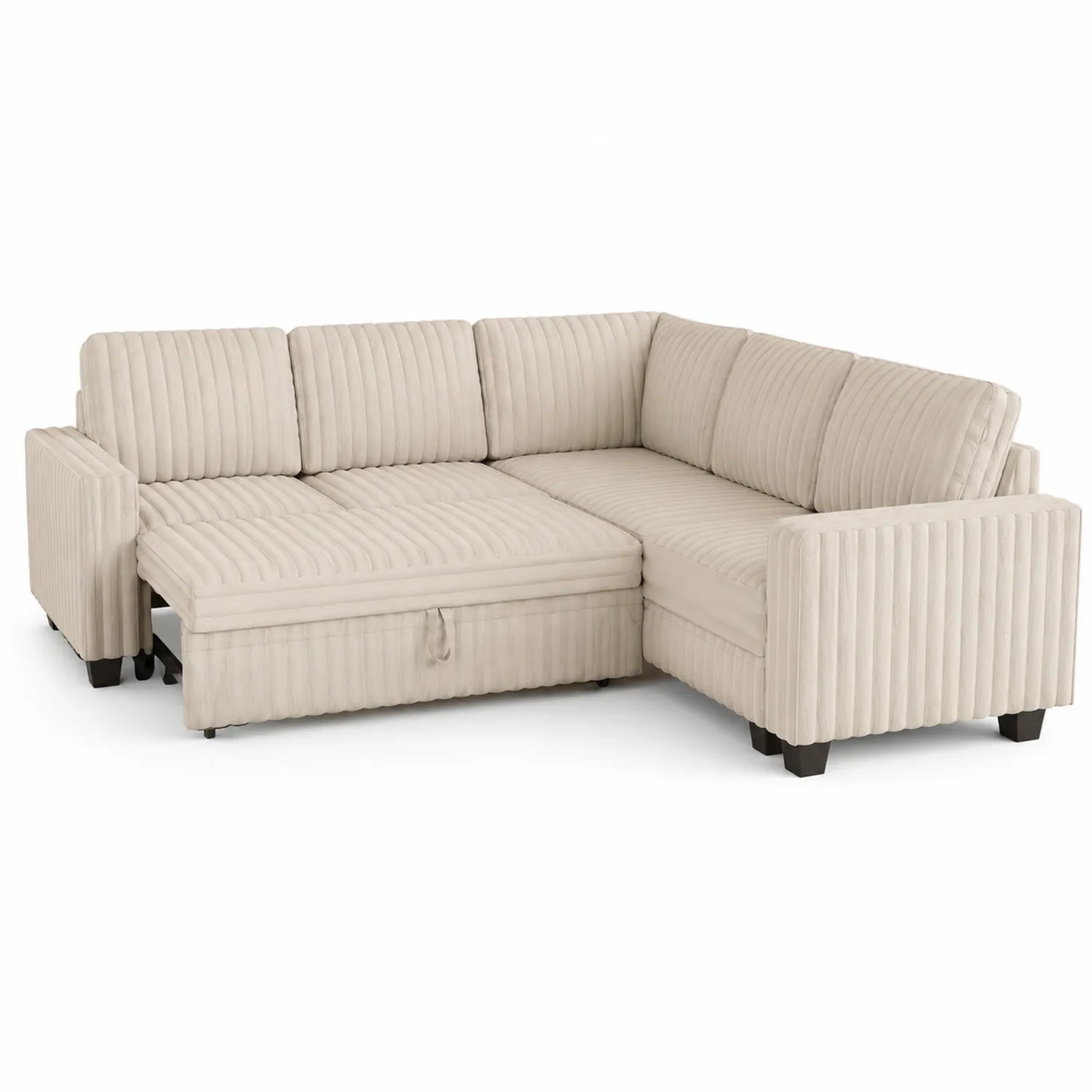 Canapé d'angle convertible en velours beige avec rangement